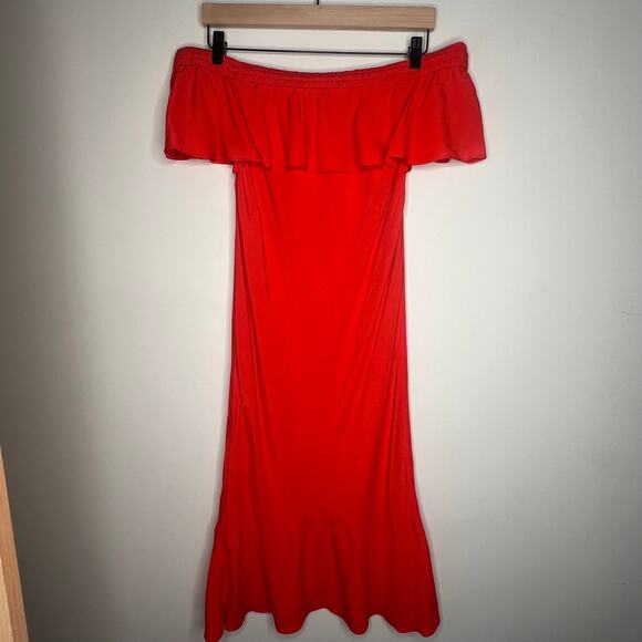 Veronica Beard Orange Oleta Ruffle Off Shoulder Midi Dress Size 4 - Picture 6 of 8